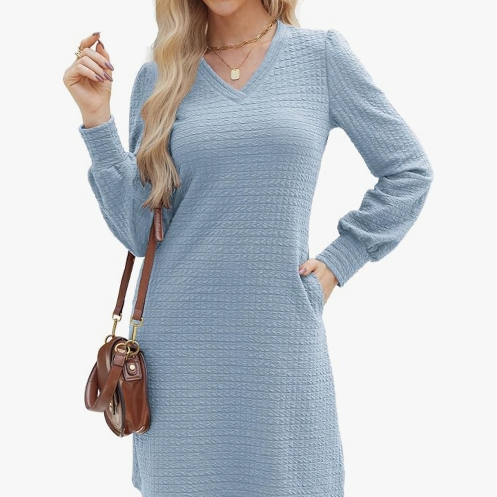 Elegant Blue Textured Dress
